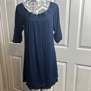 Purple Snow Blue Dress 3/4 Sleeve Smocked Relaxed Fit L